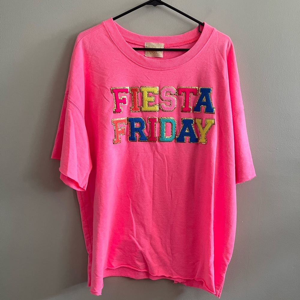Judith March Hot Pink Bright T Shirt Oversized Fiest1 Friday Teacher Tee